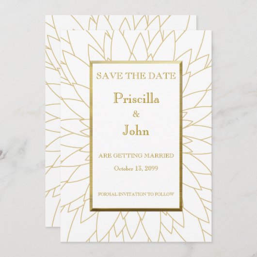 Sparen de datum, grote gatsby, dahlia geometric save the date (Voorkant / Achterkant)