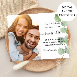 Sparen de datum grove de fotobruiloft van eucalypt save the date