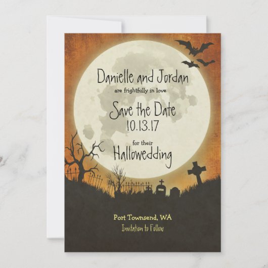 Sparen de Datum Halloween bruiloft in sinaasappel Save The Date (Voorkant)