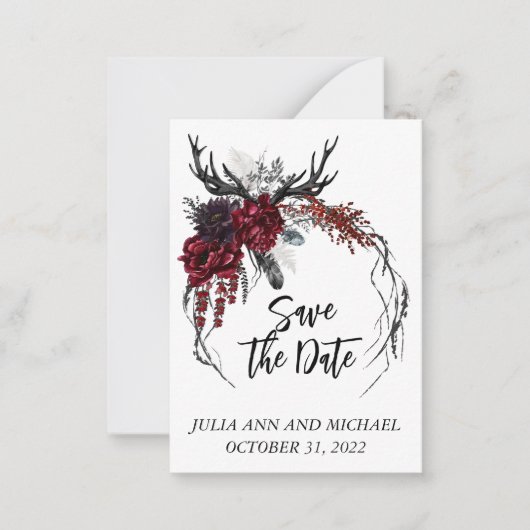 Sparen de Datum Halloween Fall Wedding Floral Notitiekaartje (Voorkant)
