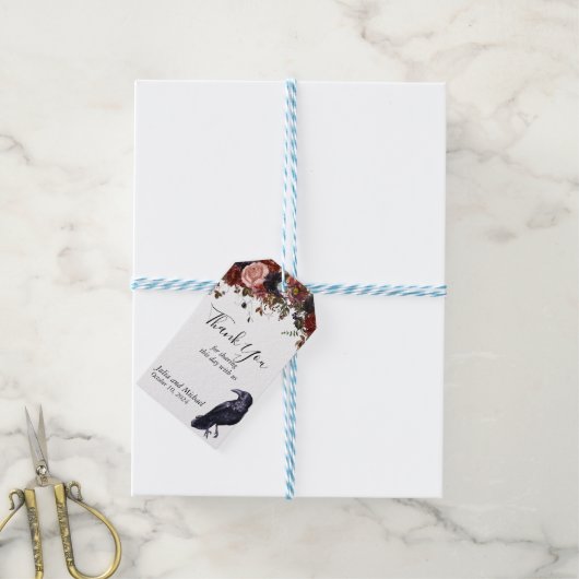 Sparen de Datum Halloween Fall Wedding Raven Cadeaulabel (Met Touw)