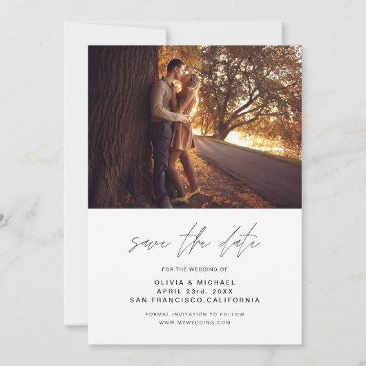 Sparen de Datum Handgeschreven Herfst van de Foto  Save The Date (Achterkant)