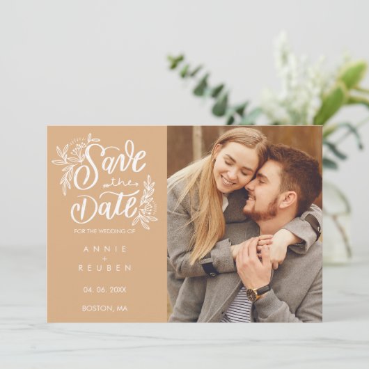 Sparen de Datum HandManuscript Foto Polka Dot Save The Date (Staand voorkant)