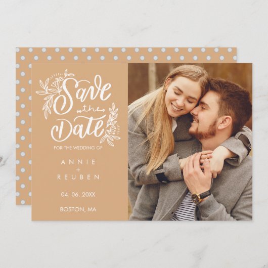 Sparen de Datum HandManuscript Foto Polka Dot Save The Date (Voorkant / Achterkant)