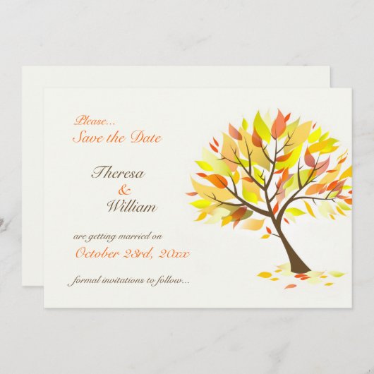 Sparen de Datum herfst Kaart van het Thema van de  (Voorkant / Achterkant)