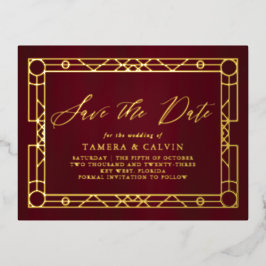 Sparen de Datum het Decoratieve Lijst van het Goud Folie Uitnodiging Briefkaart