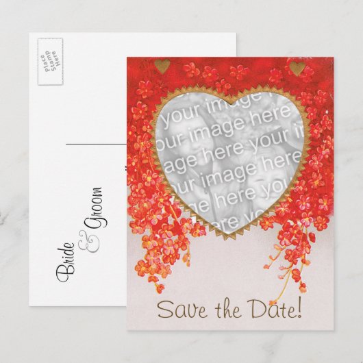  sparen de Datum, het Hart en de Bloemen Aankondigingskaart (Voorkant / Achterkant)