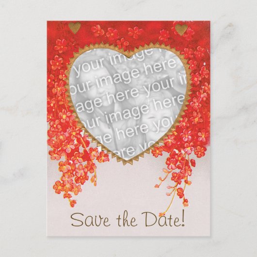  sparen de Datum, het Hart en de Bloemen Aankondigingskaart (Voorkant)