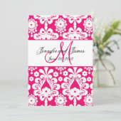 Sparen de Datum het Hete Pink Damask huwelijk Save The Date (Staand voorkant)