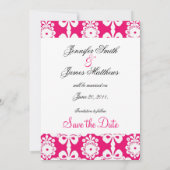 Sparen de Datum het Hete Pink Damask huwelijk Save The Date (Achterkant)