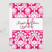 Sparen de Datum het Hete Pink Damask huwelijk Save The Date (Voorkant / Achterkant)