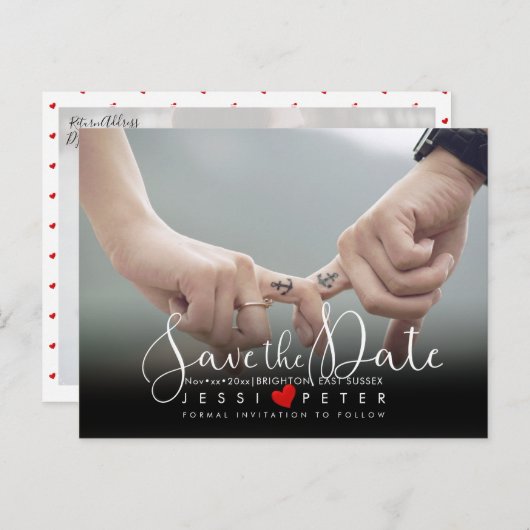 Sparen de Datum, het Moderne Handgeschreven Manusc Briefkaart (Voorkant / Achterkant)