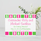 Sparen de Datum (Hete Roze/Groene de vierkant doze Save The Date (Staand voorkant)
