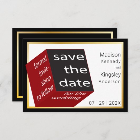 Sparen de Datum Hoge Tech Zwarte Geometrische Kubb Save The Date (Voorkant / Achterkant)
