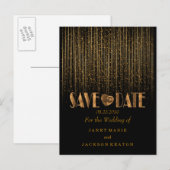 Sparen de Datum in een Golden Shower en Zwart Aankondigingskaart (Voorkant / Achterkant)
