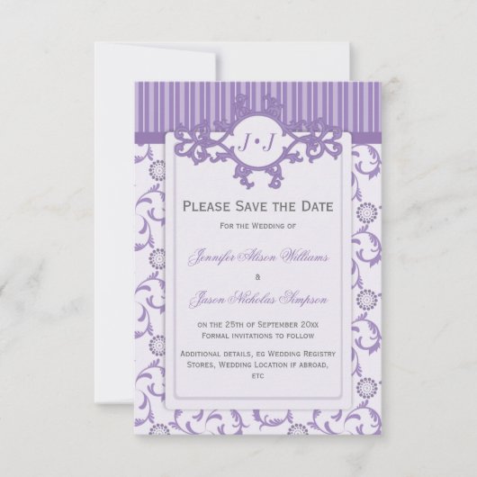 Sparen de Datum in Lavender met Patroon Save The Date (Voorkant)