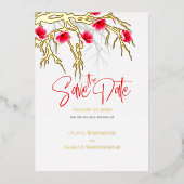 Sparen de Datum Japanse Blossom Tak Folie Uitnodiging (Voorkant)