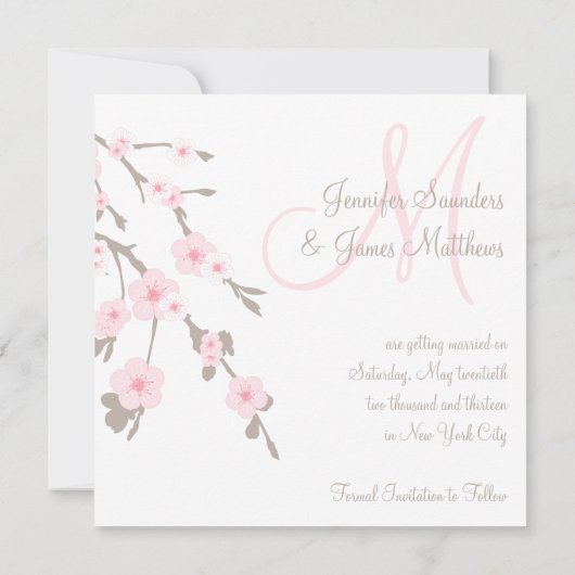 Sparen de Datum Kaarten Cherry Blossom met Monogra (Achterkant)