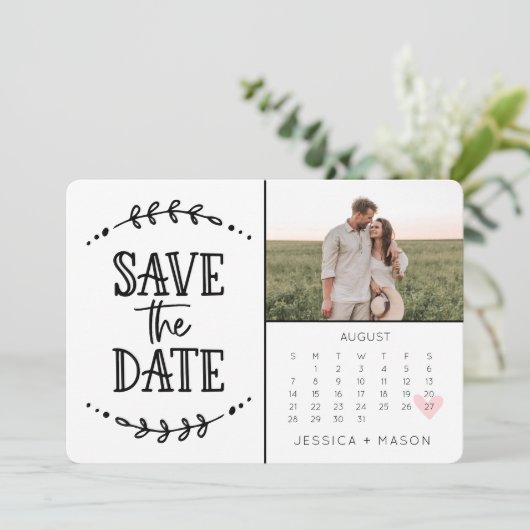 Sparen de Datum kalender Rustic getrokken Kaart (Staand voorkant)