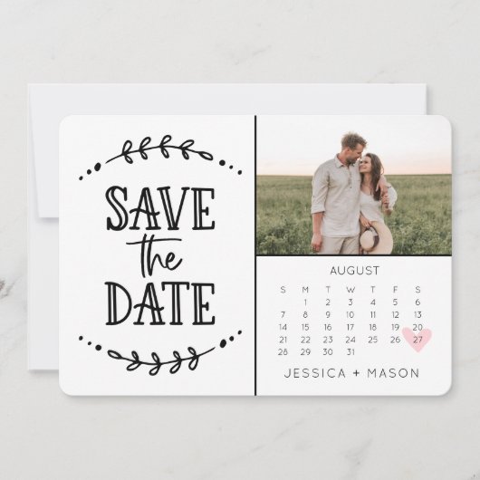 Sparen de Datum kalender Rustic getrokken Kaart (Voorkant)