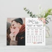 Sparen de Datum kalender van de Foto Roze florale  Kaart (Staand voorkant)
