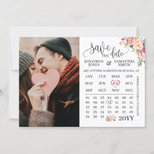 Sparen de Datum kalender van de Foto Roze florale Kaart