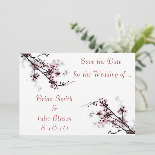 Sparen de Datum, kersenbloesem Save The Date (Staand voorkant)