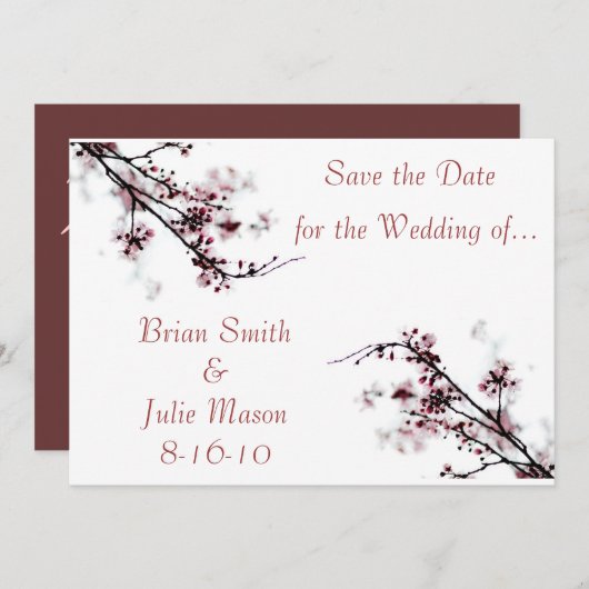 Sparen de Datum, kersenbloesem Save The Date (Voorkant / Achterkant)