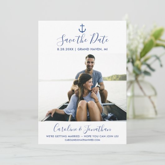 Sparen de Datum Klassieke Blauwe Nautische Anchor  Kaart (Staand voorkant)