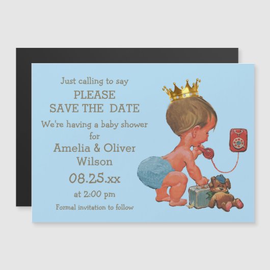 Sparen de Datum Kleine Prins op Grijze Blauw van d Magnetische Uitnodiging (Voorkant / Achterkant)