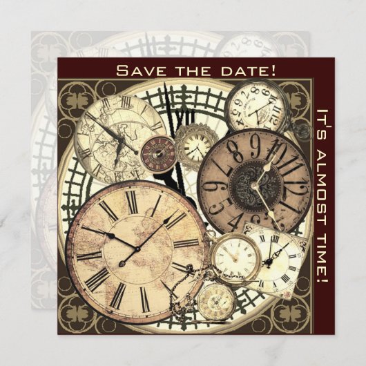 sparen de datum - klokken - uitnodiging sjabloon (Voorkant / Achterkant)