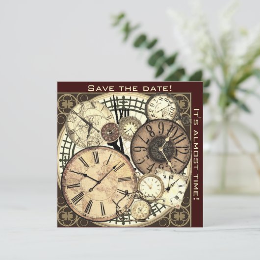 sparen de datum - klokken - uitnodiging sjabloon (Staand voorkant)