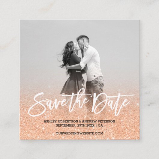 Sparen de Datum Koper tan faux glitter foto Vierkante Visitekaartje (Voorkant)