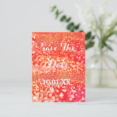 Sparen de Datum Koraal en Roze Sparkle Aankondigingskaart (Staand voorkant)