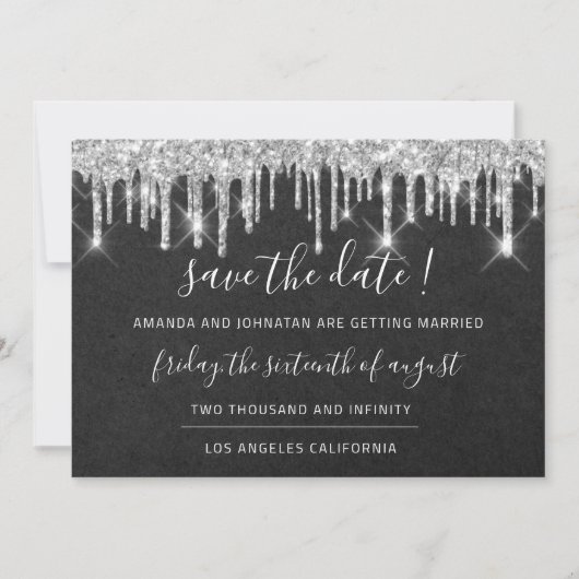 Sparen de Datum Kraft Silver Grey Drip Grahite Save The Date (Voorkant)