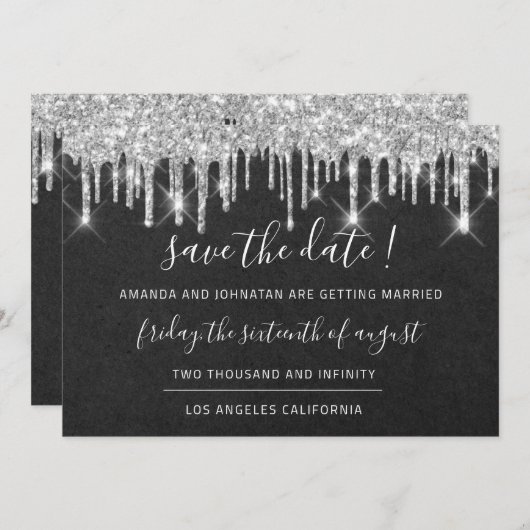 Sparen de Datum Kraft Silver Grey Drip Grahite Save The Date (Voorkant / Achterkant)