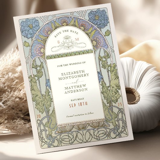 Sparen de Datum  Kunst Nieuwe door Mucha Invitat Kaart