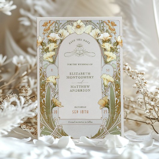 Sparen de Datum Kunst Nieuwe door Mucha Invitat Kaart