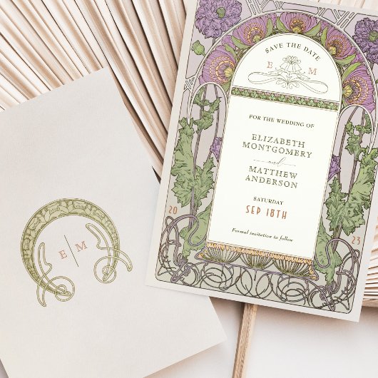 Sparen de Datum Kunst Nieuwe door Mucha Invitat Kaart