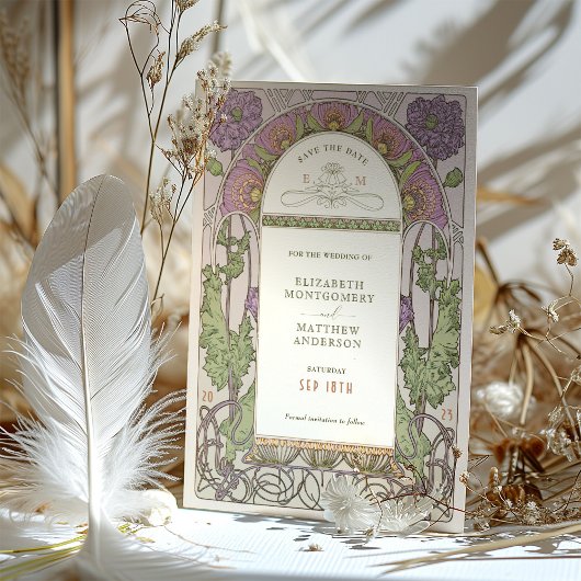 Sparen de Datum Kunst Nieuwe door Mucha Invitat Kaart