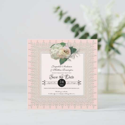 Sparen de Datum  Lace Doily  Floral Art Save The Date (Staand voorkant)
