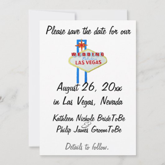 Sparen de Datum Las Vegas Medeaankondiging van het Save The Date (Achterkant)