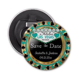 Sparen de Datum Las Vegas Stijl - Blauwgroen Button Flesopener