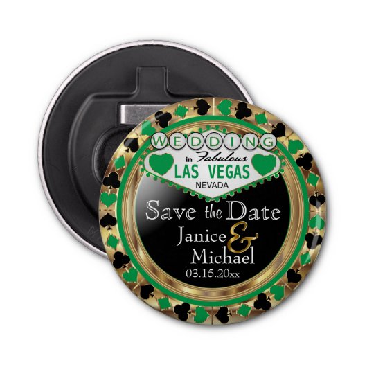 Sparen de Datum Las Vegas Stijl - Groen Button Flesopener (Voorkant)