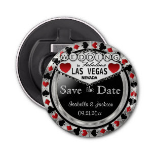 Sparen de Datum Las Vegas Stijl - Zilver & Rood Button Flesopener