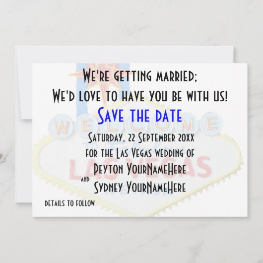 Sparen de Datum Las Vegas Uitnodiging van de Wedde (Achterkant)