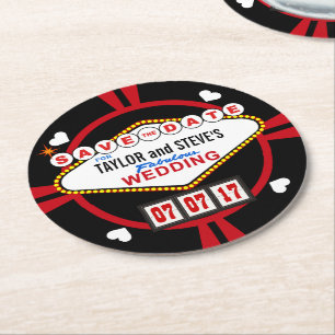 Sparen de Datum Las Vegas Wedding Poker Chip Ronde Kartonnen Onderzetter