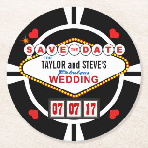 Sparen de Datum Las Vegas Wedding Poker Chip Ronde Kartonnen Onderzetter
