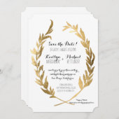 Sparen de Datum Laurel Wreath Olive Leaf Faux Gold Save The Date (Voorkant / Achterkant)