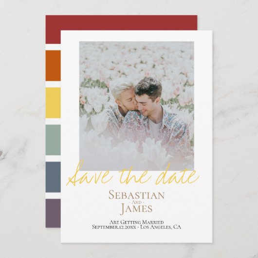 Sparen de Datum LGBTQ Rainbow Persoonlijke Foto Save The Date (Voorkant / Achterkant)